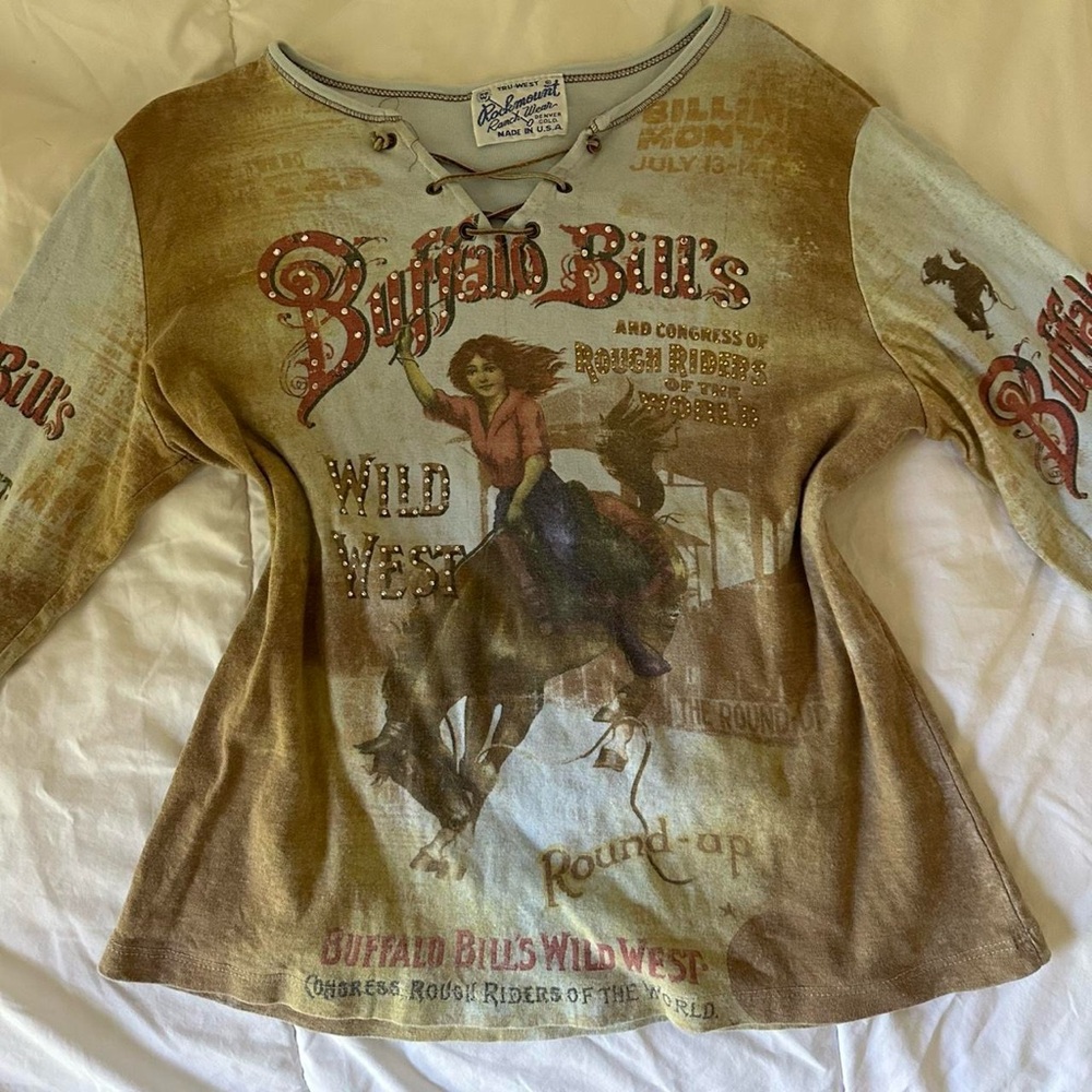 Vintage light blue and brown cowgirl top
